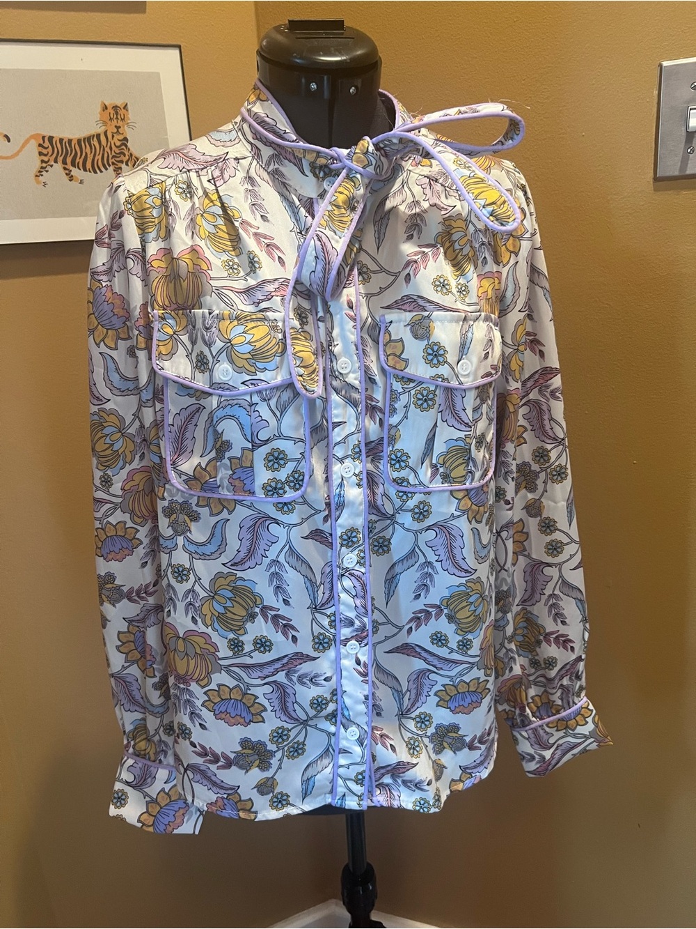 Fate Floral Button-Down Shirt in Lavender & Mustard